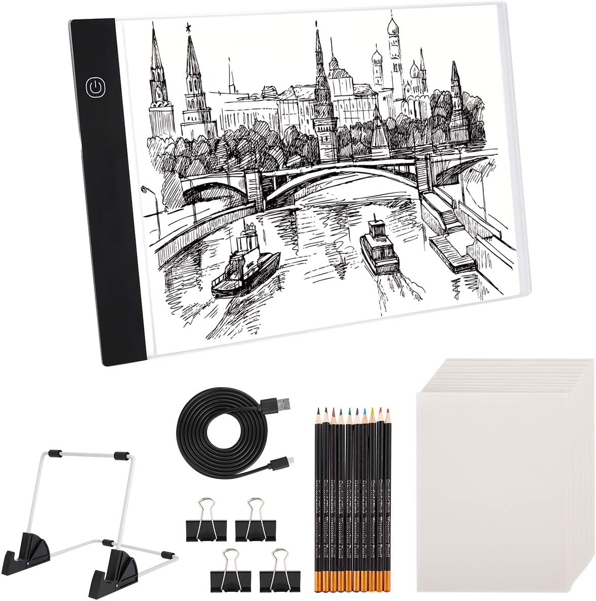 (66PCS)A4 Led Light Painting Kits, Portable LED Tracing Light Board, DIY Dimmable Light Brightness Table,Reusable A4 Painting Pads Best for Artists Drawing,Sketching and Animation Stencilling,Tracing.