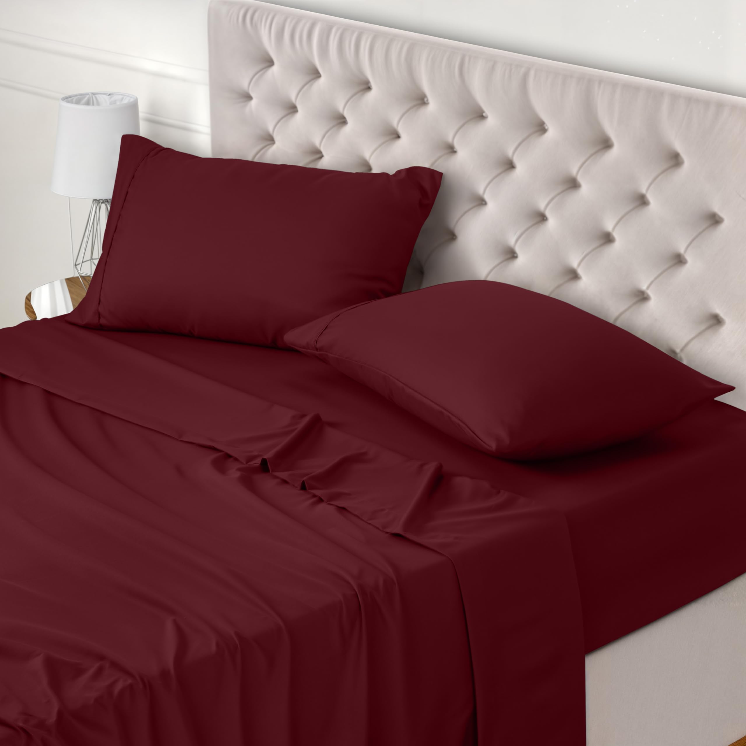 Utopia Bedding Bed Sheet Set King, Burgundy, 4 Piece – Fitted Sheet, Flat Sheet with 2 Pillow Cases 50x75 – Wrinkle, Shrinkage & Fade Resistant – Oeko-Tex Certified, Polyester Microfiber Fabric