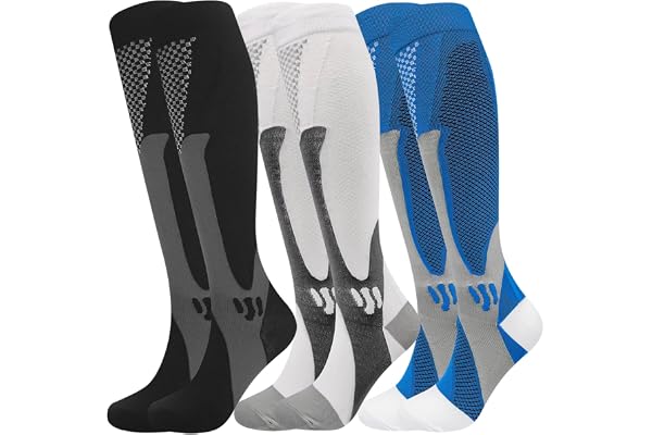 Compression Socks (3 Pairs) for Men & Women 20-30 mmhg Best Support for Nurses, Running, Hiking, Recovery