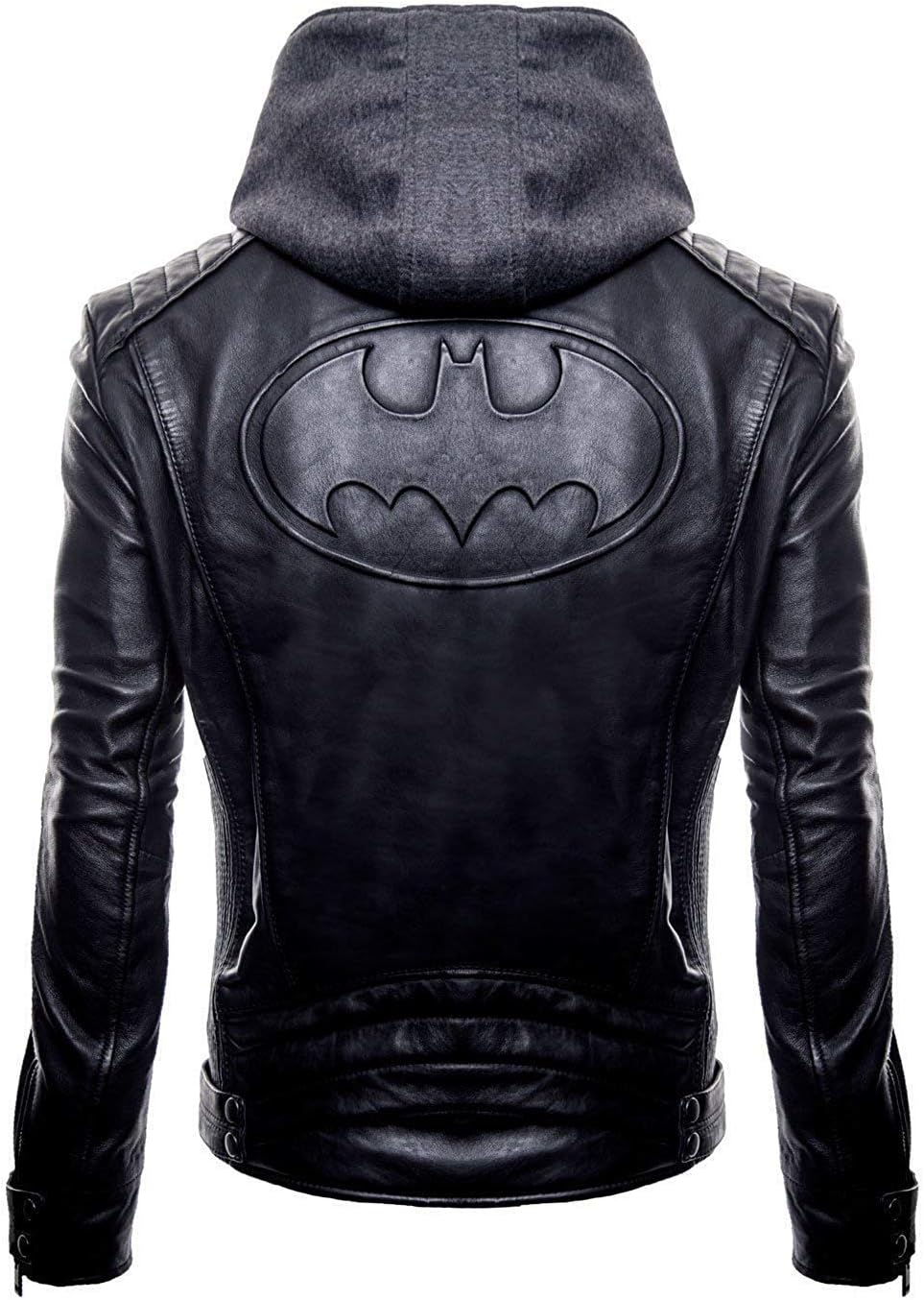 Men's Batman Logo Biker Real Leather Hoodie Jacket | Mens Black Leather Jacket