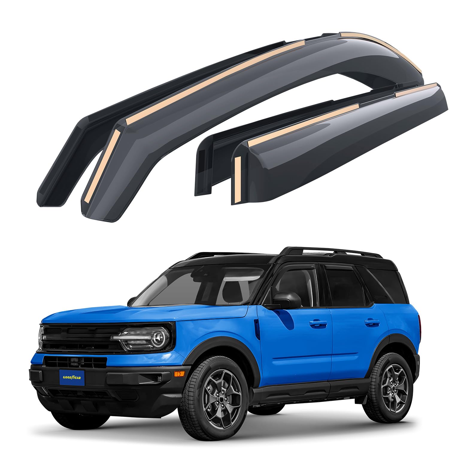 Goodyear Shatterproof in-Channel Window Deflectors for Ford Bronco Sport 2021-2025, Rain Guards, Window Visors for Cars, Vent Deflector, Car Accessories, 4 pcs - GY008094