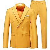 UNINUKOO Mens Suits 2 Piece Double Breasted Tuxedo Suit Slim Fit Wedding Party Dress Formal Suit for Men US Size 40 Yellow