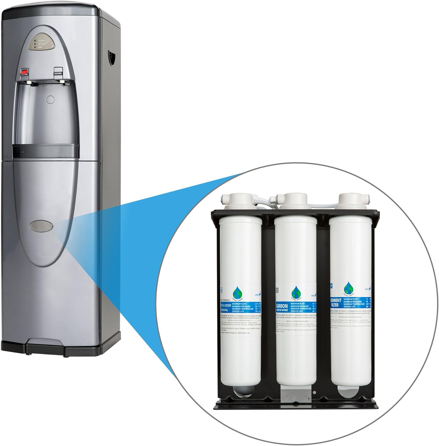 Hot and Cold Free-Standing Water Cooler in Silver