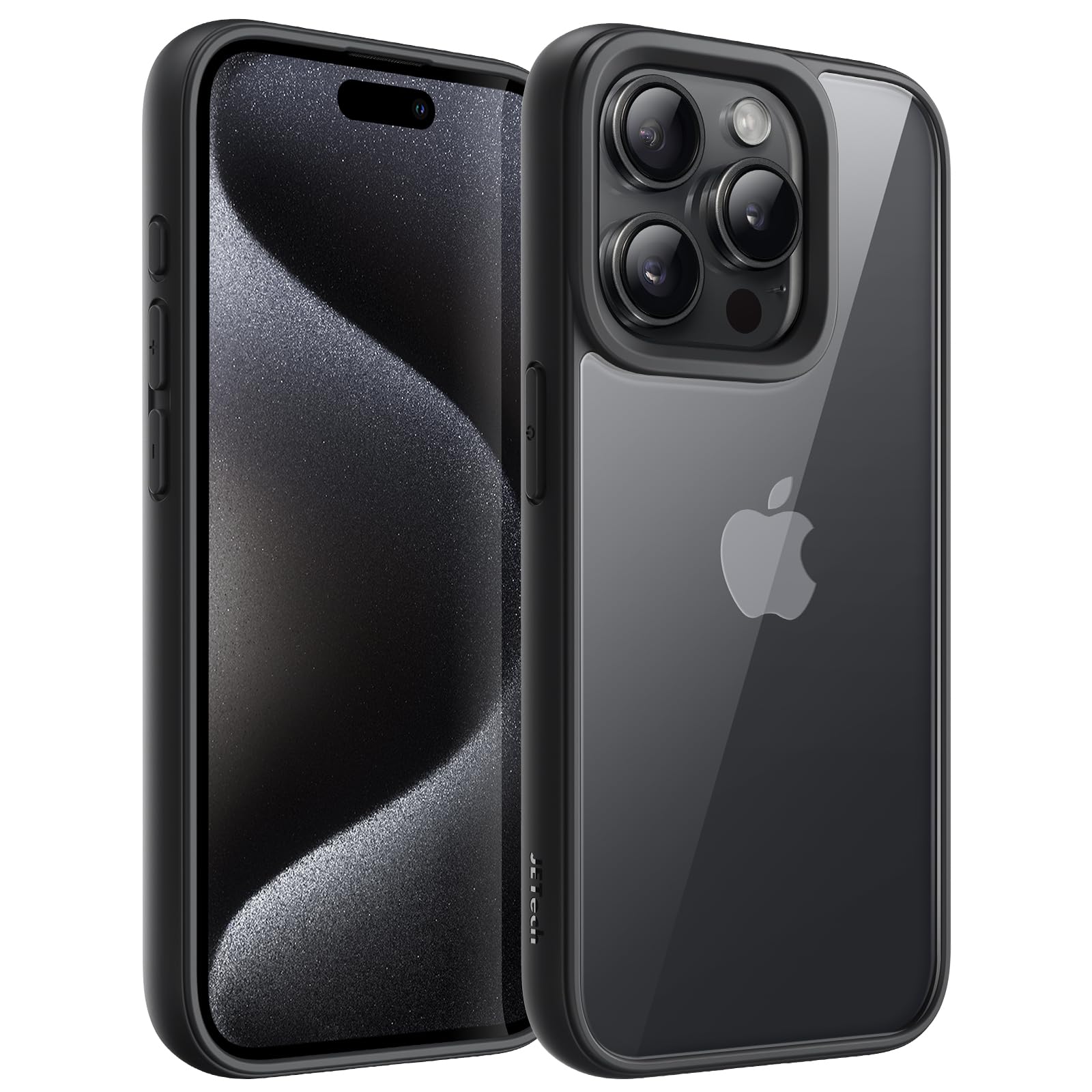 Photo 1 of JETech Case for iPhone 15 Pro Max 6.7-Inch, Shockproof Phone Bumper Cover, Solid Color Matte TPU Frame, Anti-Scratch Clear Back (Black Titanium)