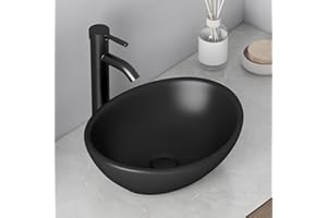 Bathroom Vessel Sink, Eridanus 16" x 13" Black Vessel Sink Oval Bathroom Sink Porcelain Ceramic Vessel Sinks for Bathroom Egg Shape Vanity Sink Above Counter Art Basin, Matte Black