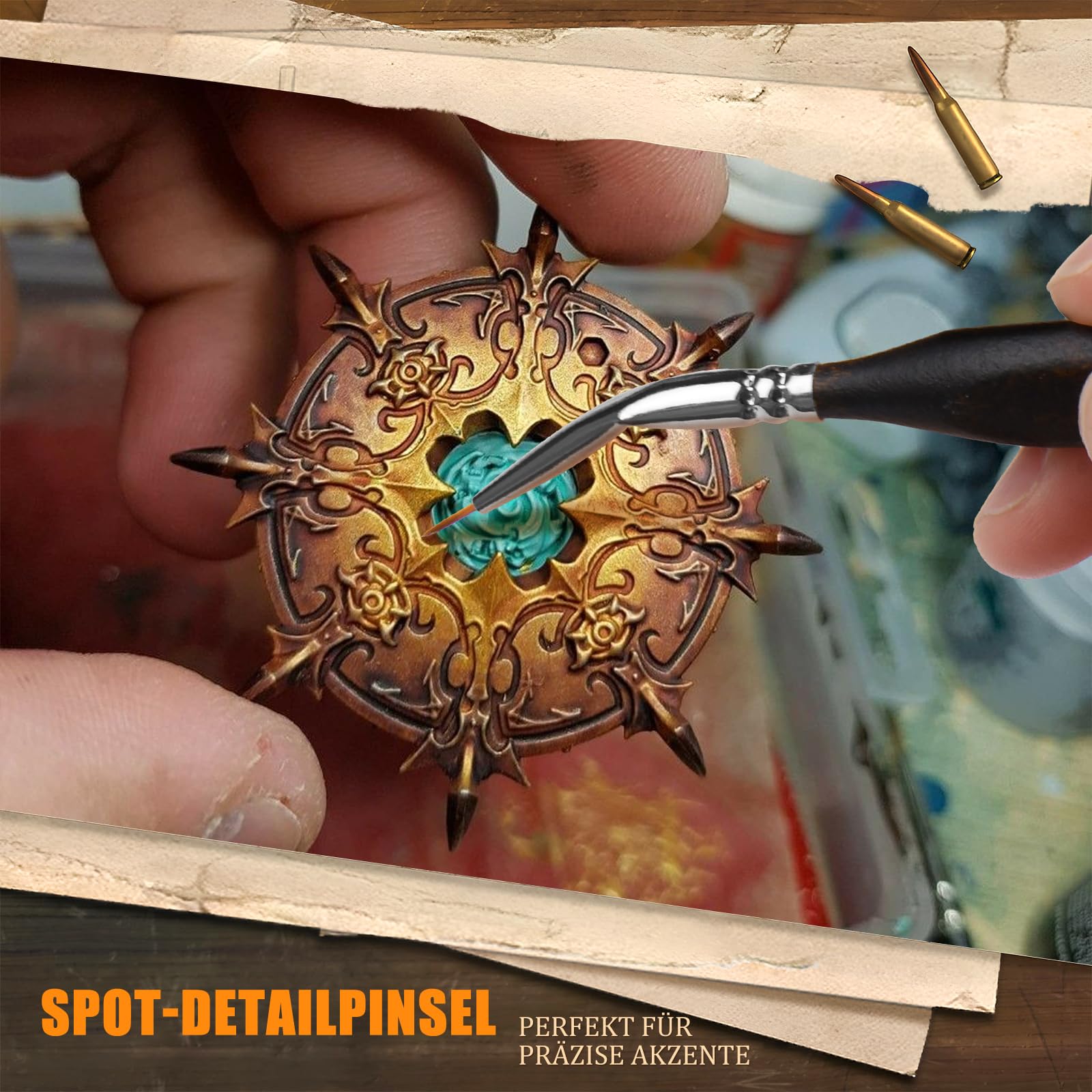 Modellbau Pinsel - 11 Premium Feine Detail Pinselset+3 Drybrush Pinsel für Acryl, Aquarell, Miniaturen, Modell, Warhammer 40k | ideal für Modellbau, D&D, Games Workshop, Tabletop, Citadel, Vallejo 7
