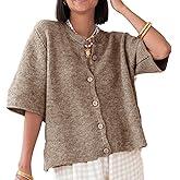 KMBANGI Women Knitted Cropped Blouse Short Sleeve Button Knit Shirt Crop Cardigan Y2k Open Front Knitwear Tops Dressy