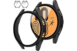 Tensea [2Pack for Samsung Galaxy Watch 5 2022/4 2021 Screen Protector Case 44mm Accessories, Protective Face Cover Built-in Tempered Glass Film Bumper Case (44mm, Matte Black)