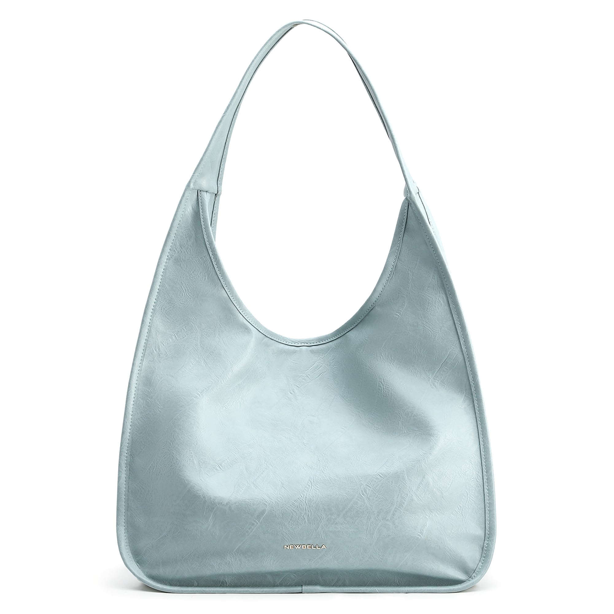 NEWBELLA Hobo Purse, PU Leather Shoulder Bag, Tote Handbag for Work and Travel (Light Blue) Image
