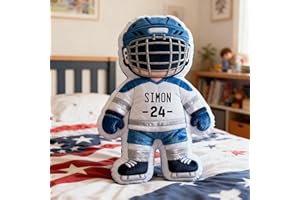 Personalized Hockey Player Pillow with Custom Name and Number Christmas Birthday Gifts for Kids Dad Sports Athlete Players Lo