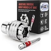 Auto Grip Universal Socket Wrench Tool, Adjustable Bolt Removal 3/8 Drive | Fits 10mm-19mm nuts and 3/4 inch screws. Replaces entire socket set. Cr-Mo forged steel. Stripped fastener clamp.