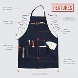 Chef Pomodoro Navy Blue Cotton Chef Apron Men Women Pockets Adjustable Neck view 2