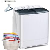 Erivess Portable 22 lbs Twin Tub Washing Machine with Drying Rack, 13 lbs Washer Mini Compact Laundry Machine and 9 lbs Spinner, Semi-automatic Washer Combo for Dorms, Apartments