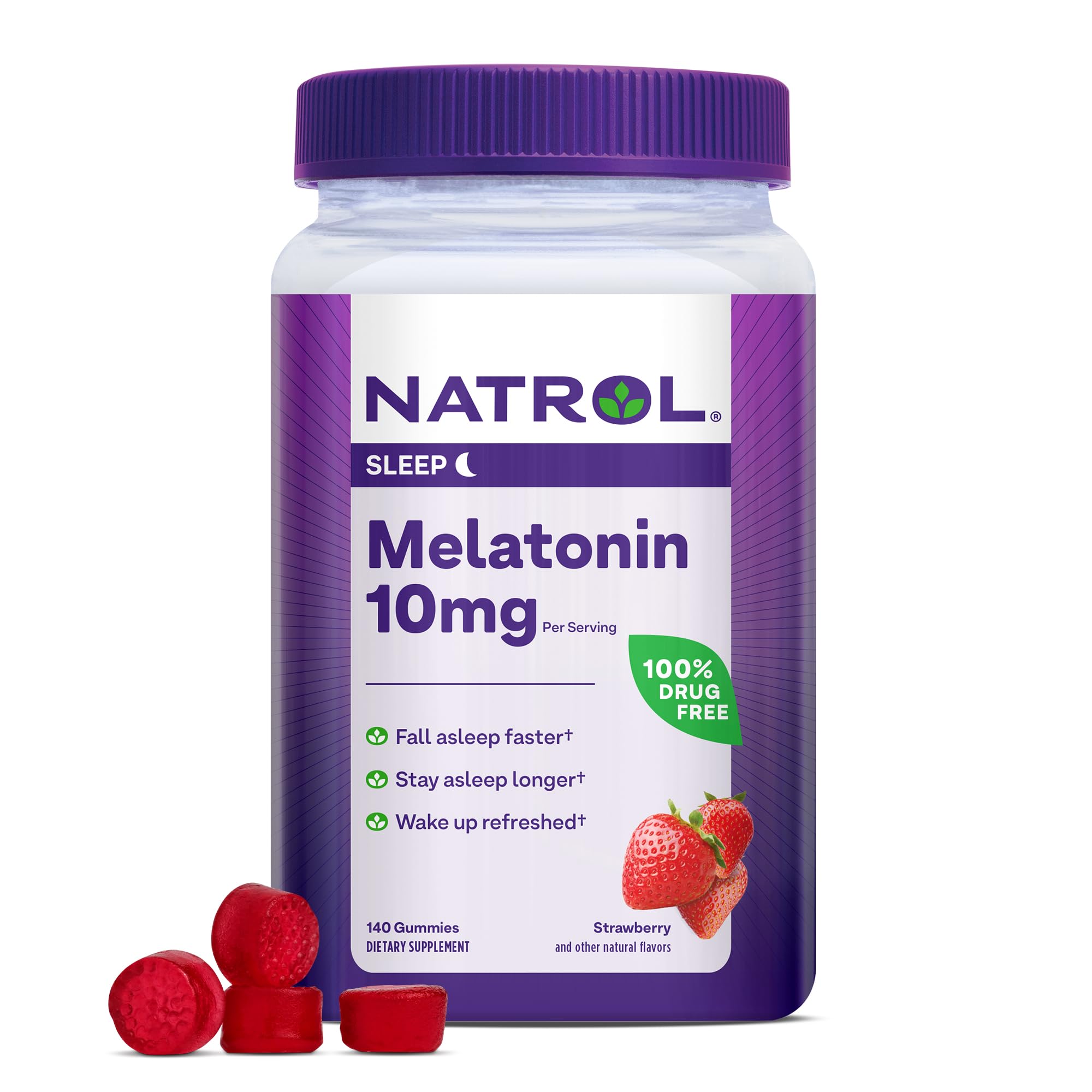 Natrol 10 mg Melatonin Gummies, Time Release Sleep Gummies for Adults, Minimize Wake Ups, Strawberry-Flavored, 55 Count, 55 Day Supply