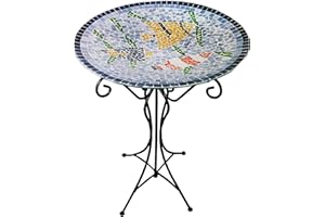 Gardener Select Mosaic Glass Bird Bath and Stand, Fish Design