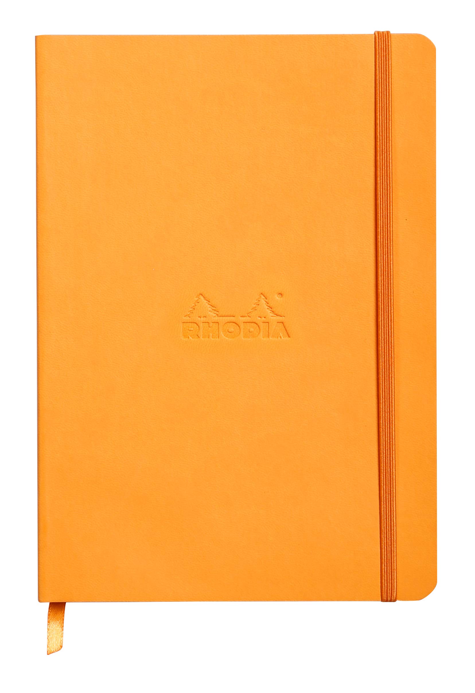 RHODIA 117465C - Orange Soft Notebook - A5 - Dotted Dot - 160 pages - Ivory Clairefontaine Paper 90 g/m - Bookmark, Elastic Closure - Faux Leather Cover - Rhodiarama Collection