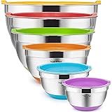6 Pcs Stainless Steel Mixing Bowls with Lids,YIHONG Metal Nesting Mixing Bowls Set for Mixing, Baking,Serving,Food Prep, Size