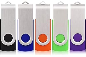 Flash Drive 16GB 5 Pack USB 2.0 Swivel Thumb Drives Bulk Memory Stick Jump Drive Pendrive Zip Drive for Data Storage,Black/Bl