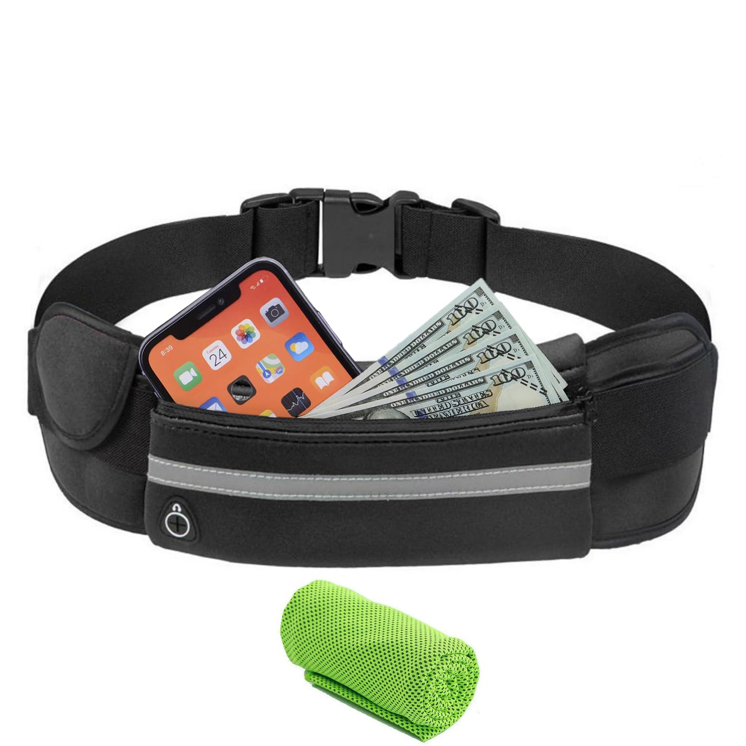 Women's Men's Running Belt, Waterproof Sports Waist Bag, Adjustable Running Belt Pouch for Money Passport Tickets Mobile Phone, Suitable for Climbing, Cycling, Travel, Jogging, Black, M