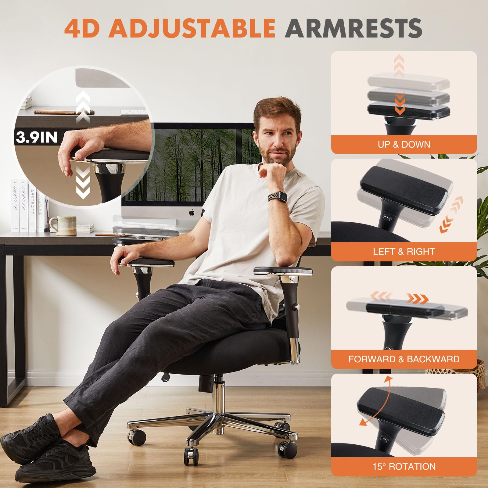 Sweetcrispy Ergonomic 500lbs Wide Heavy Duty Big and Tall Home Office Chair with Adjustable Lumbar Support and Wheels, 3D Armrest, for Adults - Image 4