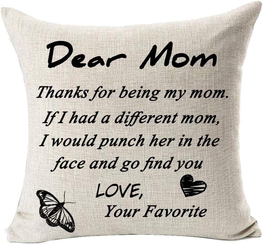 Andreannie Best Mom Gift Thanks for Being My Mom Cotton Linen Decorative Throw Pillow Cover Cushion Case 18 inches Square (B)
