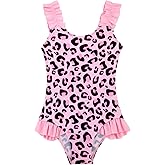 XiaoMoSha Girls One Piece Swimsuit Ruffled Straps Bathing Suits Summer Swim Suit Quick Dry Beach Swimwear for Kids 3-10 Years