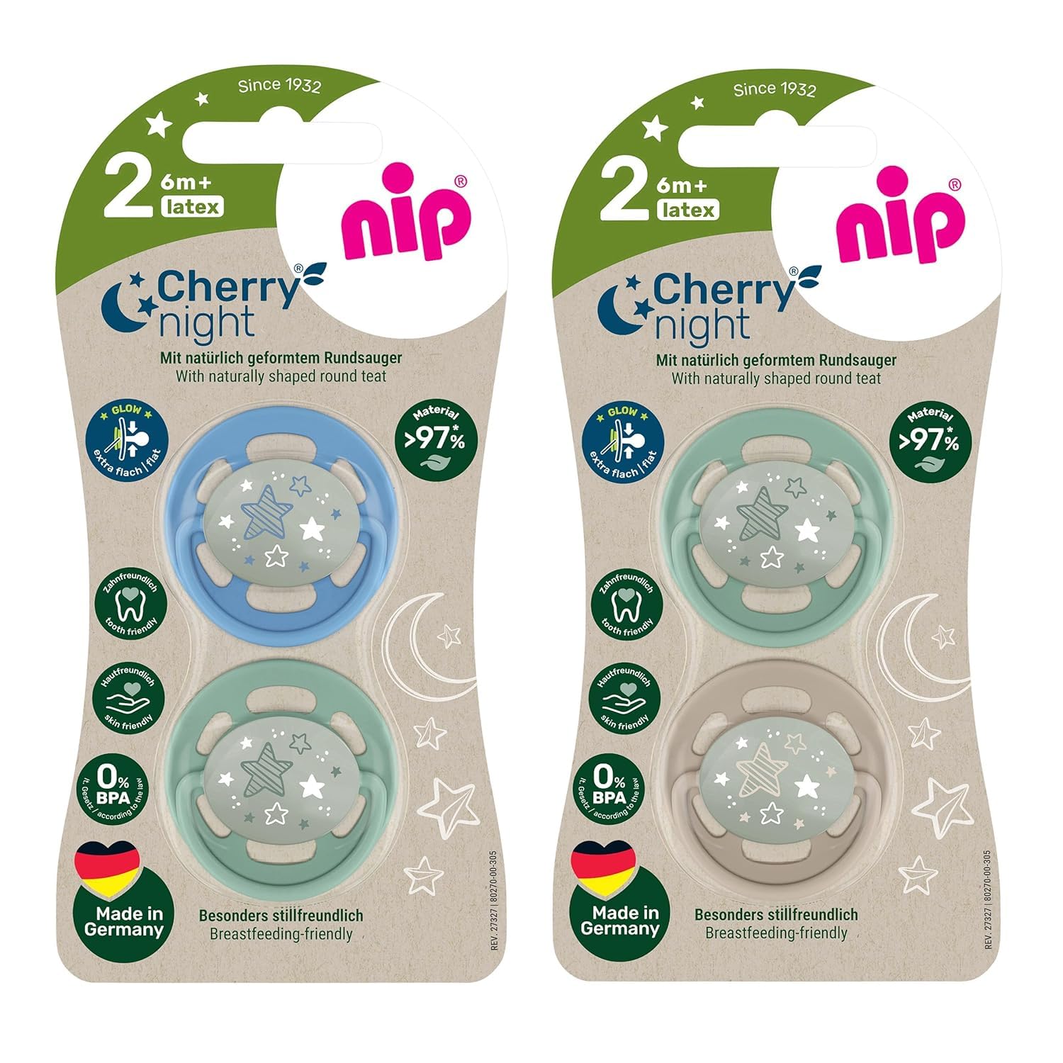 NIP Cherry Round Dummy Night Size 2 from 6+ Months Black Night & Milky White Glow in the Dark