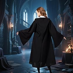iMiibel Wizard Robe with Hooded, Black Wizard Cloak