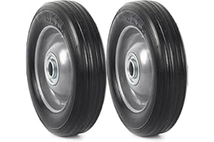 (2-Pack) AR-PRO 6” x 1.5” Flat Free Solid Rubber Wheel Assemblies - Replacement Hand Truck Wheels with Ball Bearings and 5/8”