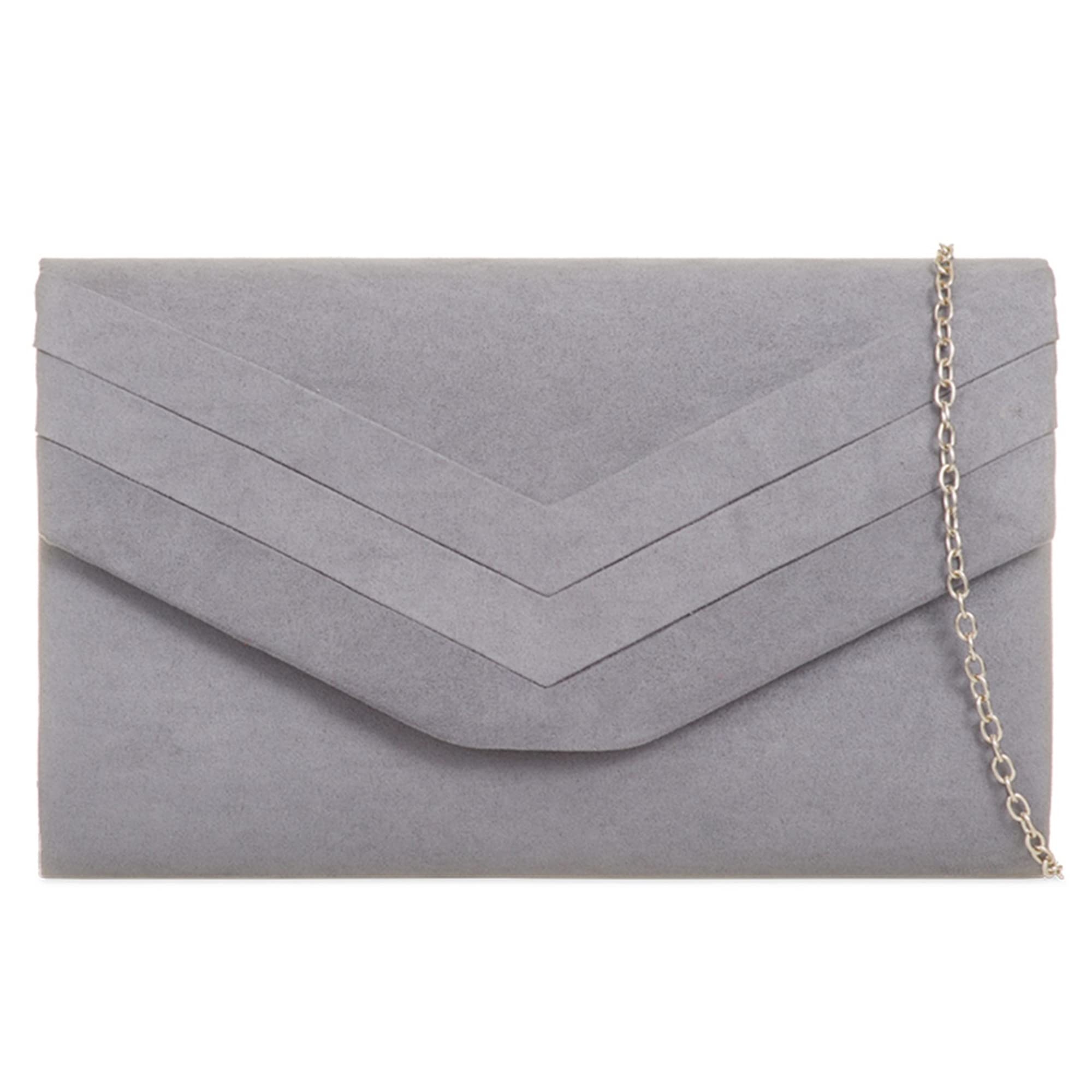 fi9 Women's Stylish Suede Envelop Style Bridal Wedding Evening Clutch Party Purse Hand Bag (Grey)