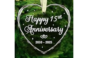 BSQUIELE Happy 15th Anniversary Ornament 2025-15th Wedding - 15th Anniversary Day Gift Idea for Couple - Christmas, Birthday Gift for Husband, Wife - 15 Year of Marriage Glass Ornament
