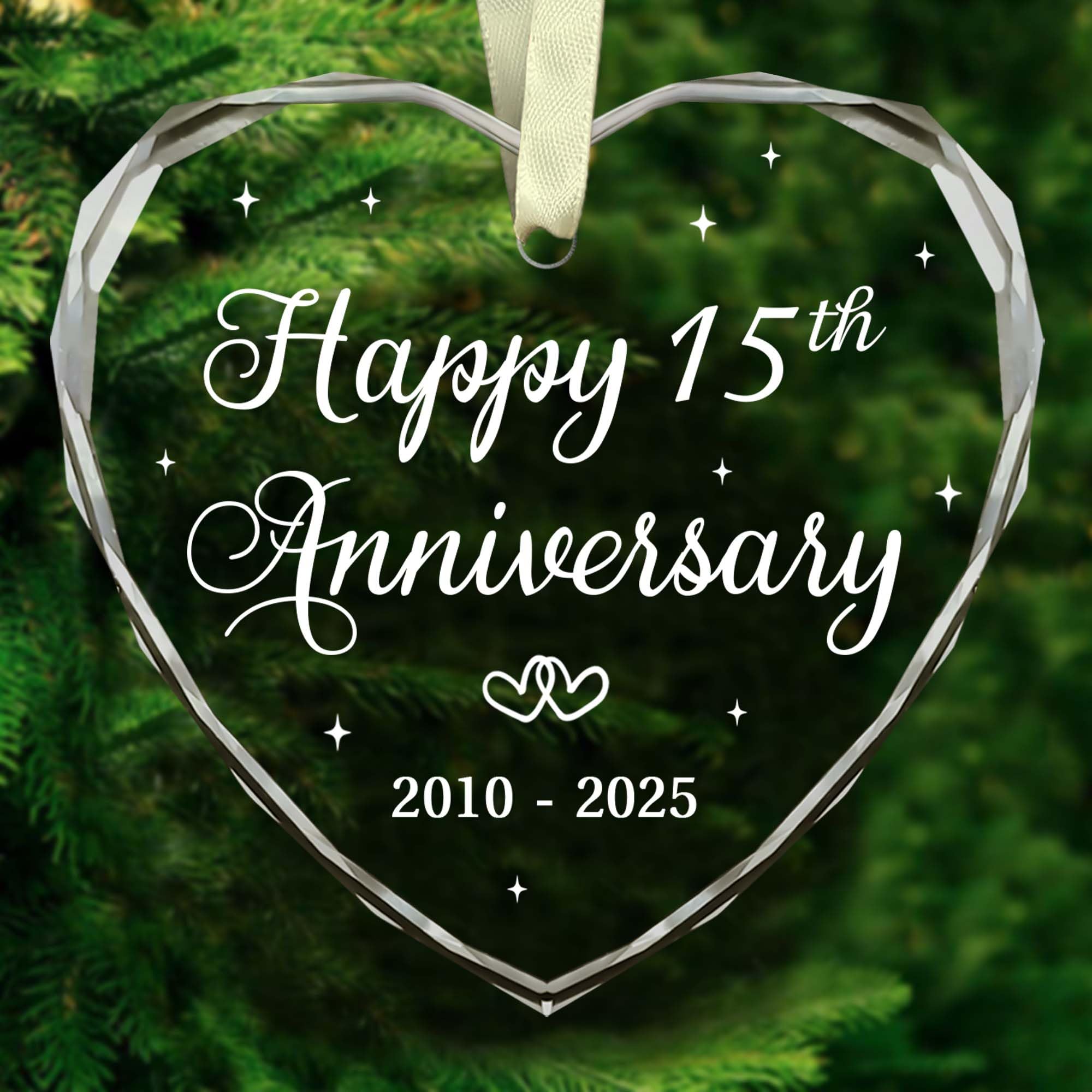 Photo 1 of BSQUIELE Happy 15th Anniversary Ornament 2025-15th Wedding - Crystal Anniversary - 15th Idea for Couple - Christmas, Birthday Gift for Husband, Wife - 15 Year of Marriage Ornament
