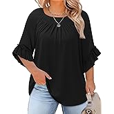 Gzrsfz Womens Plus Size Tops Boho Blouse Dressy Casual Spring Summer 3/4 Ruffle Sleeve Tunic Top Beach Vacation