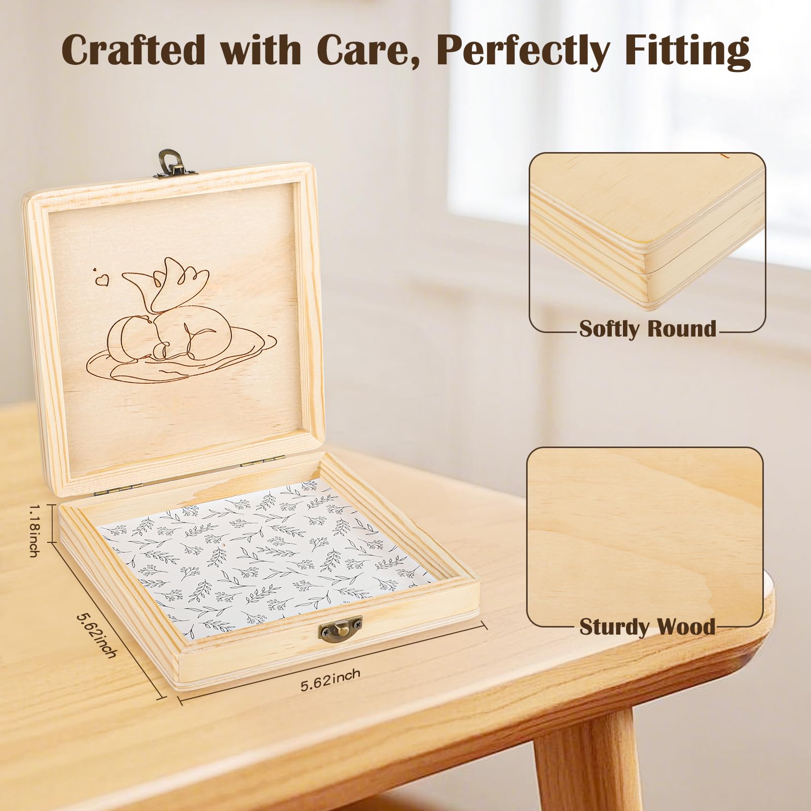 Miscarriage Gifts for Mothers, Memorial Box for Pregnancy Loss, Wooden Angel Baby Keepsake with Storage for Photo & Ornament - Comfort Sympathy Bereavement Gift for Parents, Mom and Dad