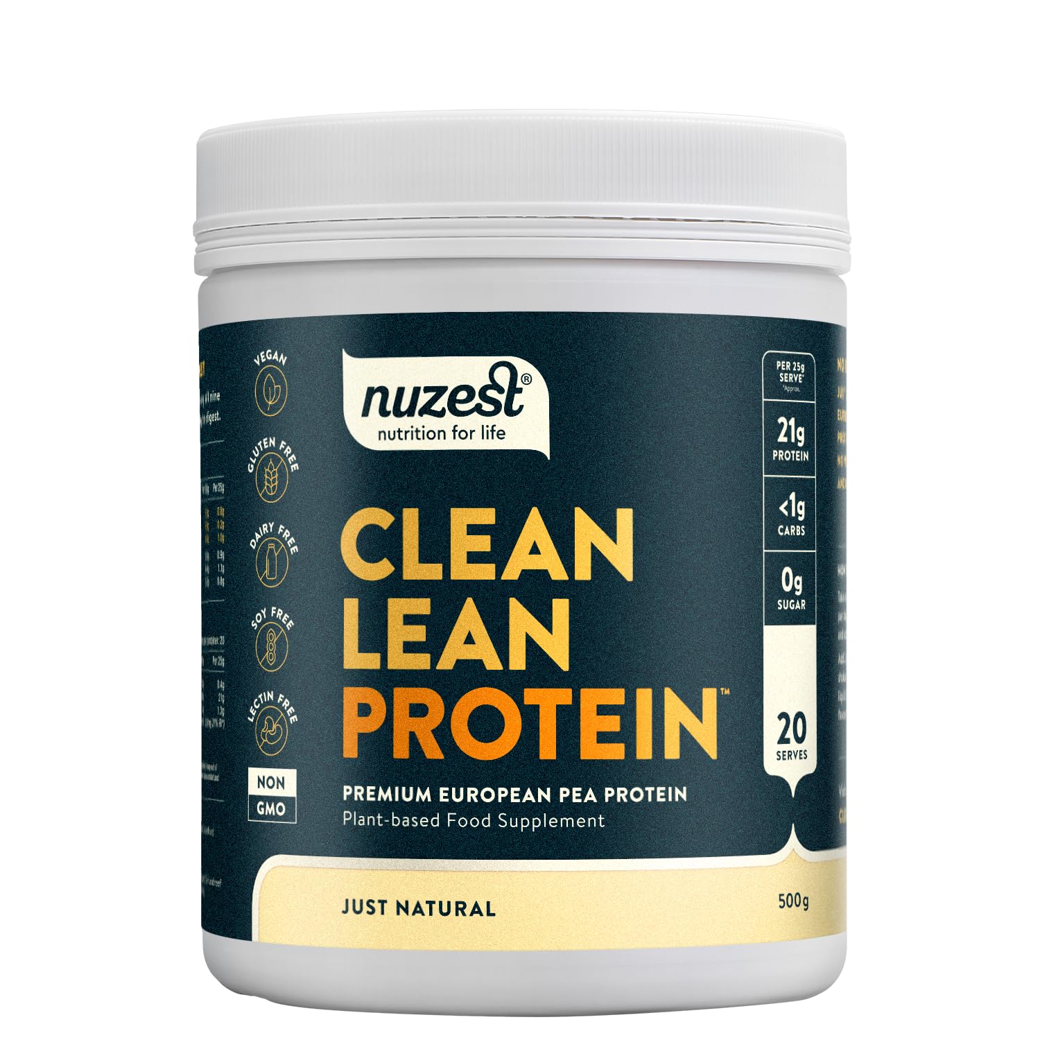 Vegan Protein Powders by Nuzest - Clean Lean Protein - Just Natural - Plant Based Pea Protein Shake - Low Calorie & Low Carb - Gluten Free - Dairy Free - 500g (20 Servings)