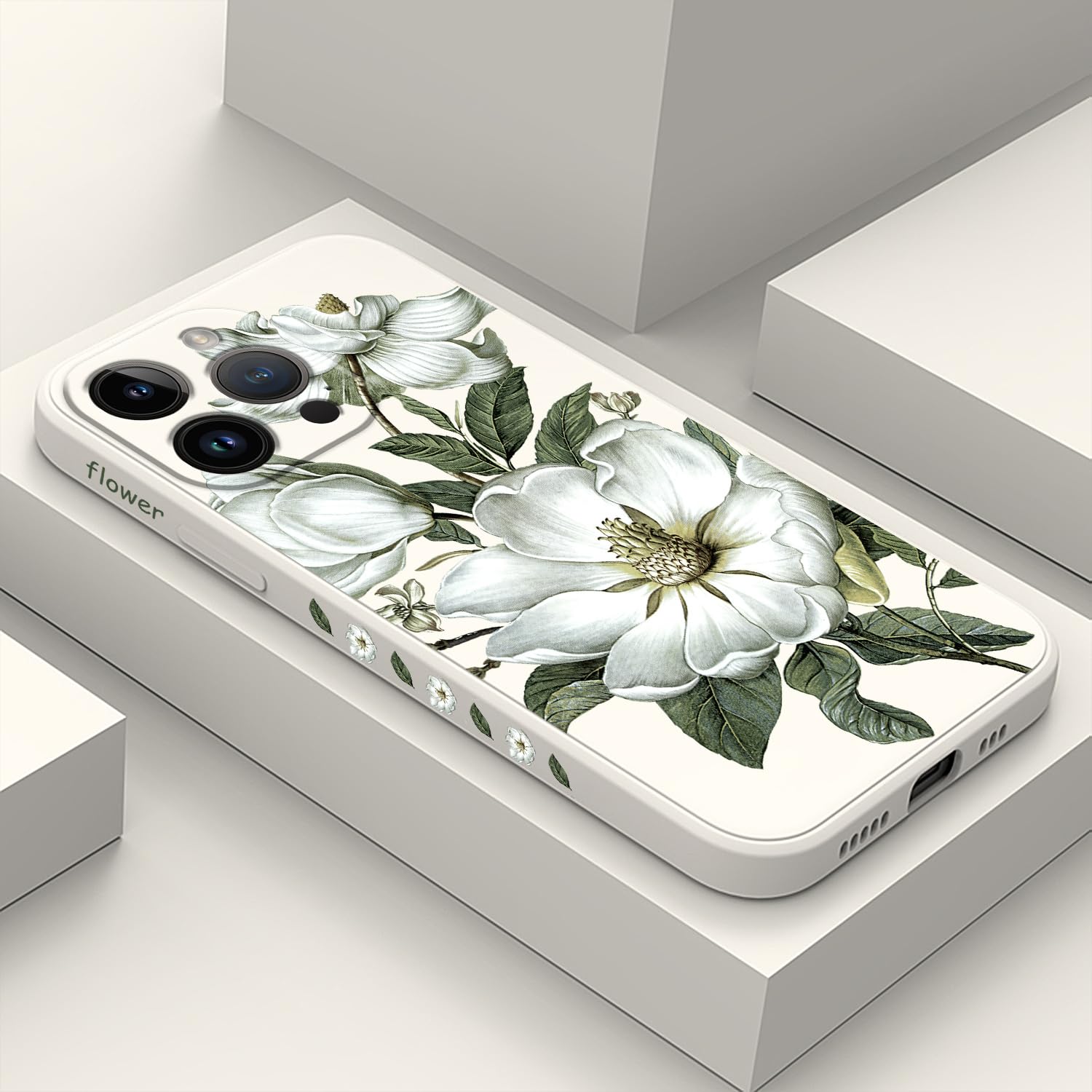 Photo 1 of LEECG for iPhone 15 Pro Max Case Anti Scratch Soft Microfiber Lining, Soft Shockproof Slim Fit Floral for iPhone 15 Pro Max Phone Cover 6.7 inch-Cotton White