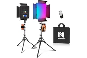 NiceVeedi 2-Pack RGB Photography Lighting with 20 Effects, 40W/360° Full Color/2700-6500K Studio Lights with Remote & Display