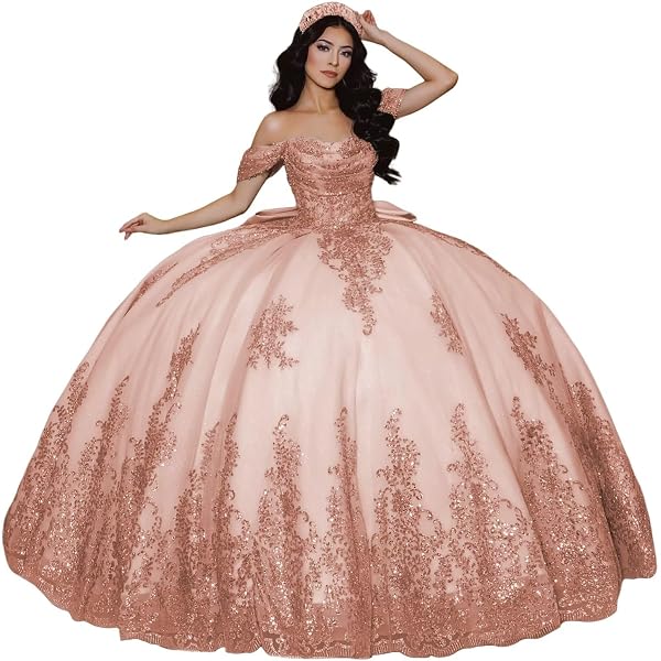 Amazon.com: Asulla Sparly Sequins Tulle Quinceanera Prom Dresses Glittery  Off Shoulder Birthday Party Ball Gowns for Sweet 15 16 Black 0: Clothing,  Shoes & Jewelry
