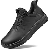 NINGO Non Slip Work Shoes for Men, Waterproof and Oil Slip Resistant Shoes, Comfortable Slip On Design, Lightweight and Breathable, Black Wide Toe Box Food Service Sneakers for Kitchen, Restaurant
