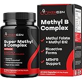 Methylated B Complex Vitamin Supplement - Bioactive Methyl B Complex with 5-MTHF Methyl Folate & B12 Methylcobalamin for Brain Heart Energy & Homocysteine Support - Super Vitamin B Complex - 60 Caps