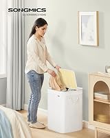 SONGMICS 95 L Laundry Basket with Lid Bamboo Handles Foldable White LCB060W01 view 3