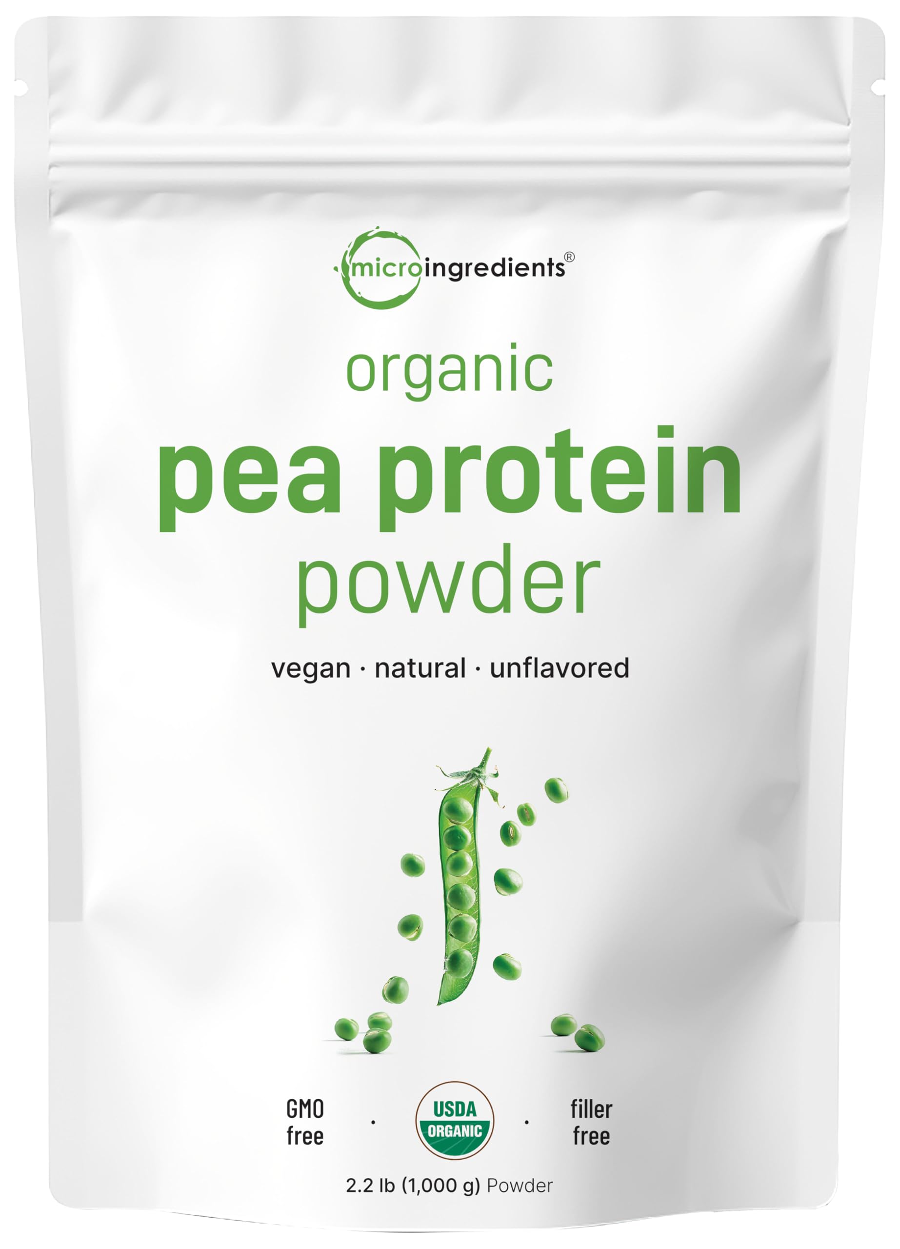 Micro Ingredients North America Grown, Organic Pea Protein Powder, 1KG (2.2 Pounds) | Plant-Based Vegan Protein, Meatless Protein Supplement, Rich in Branched Chain Amino Acids | Non-GMO, Soy Free