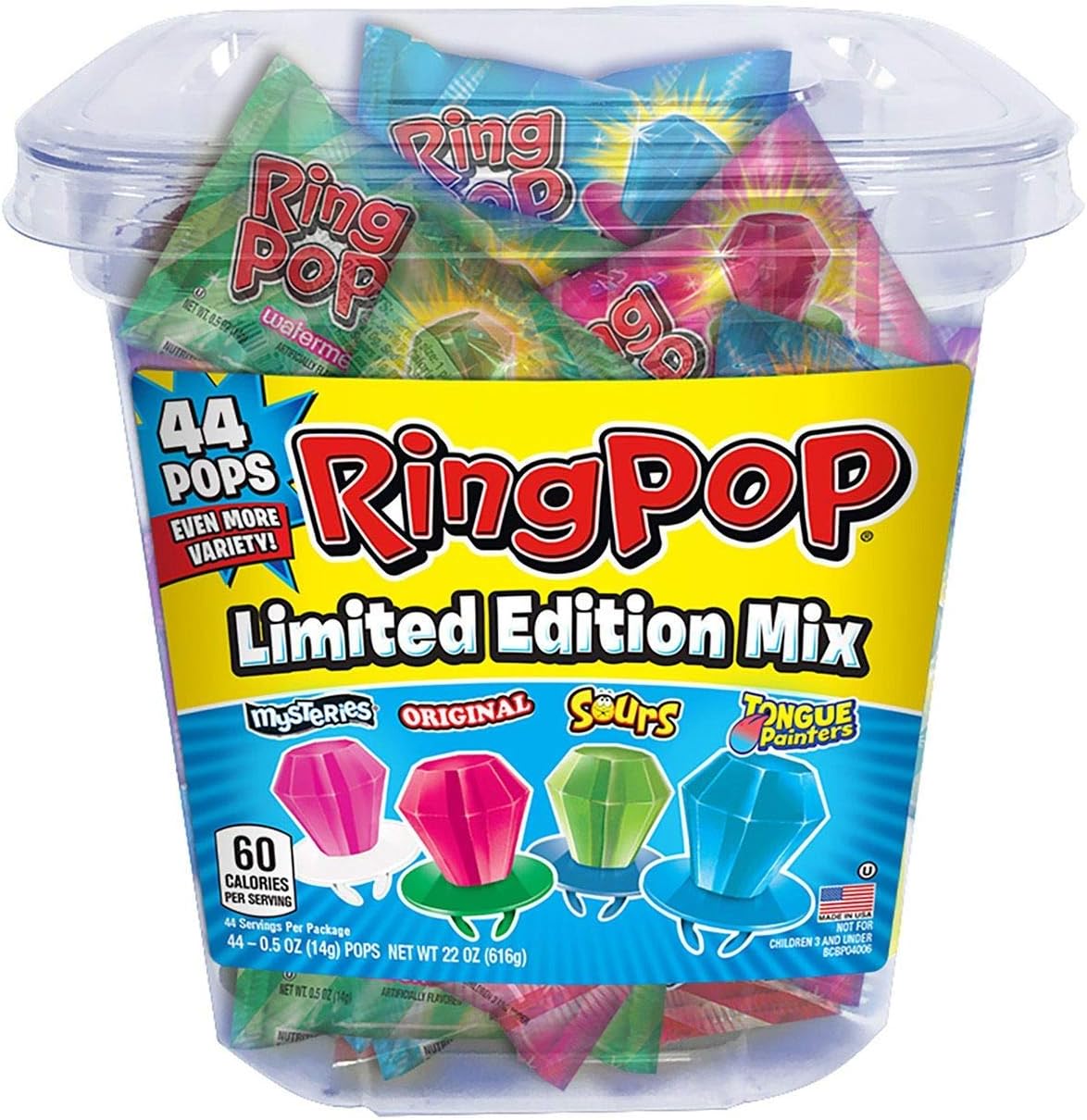 Ring Pop Candy Jar, Assorted Flavors (44 ct.) - Flavor of your choice - PACK OF 2