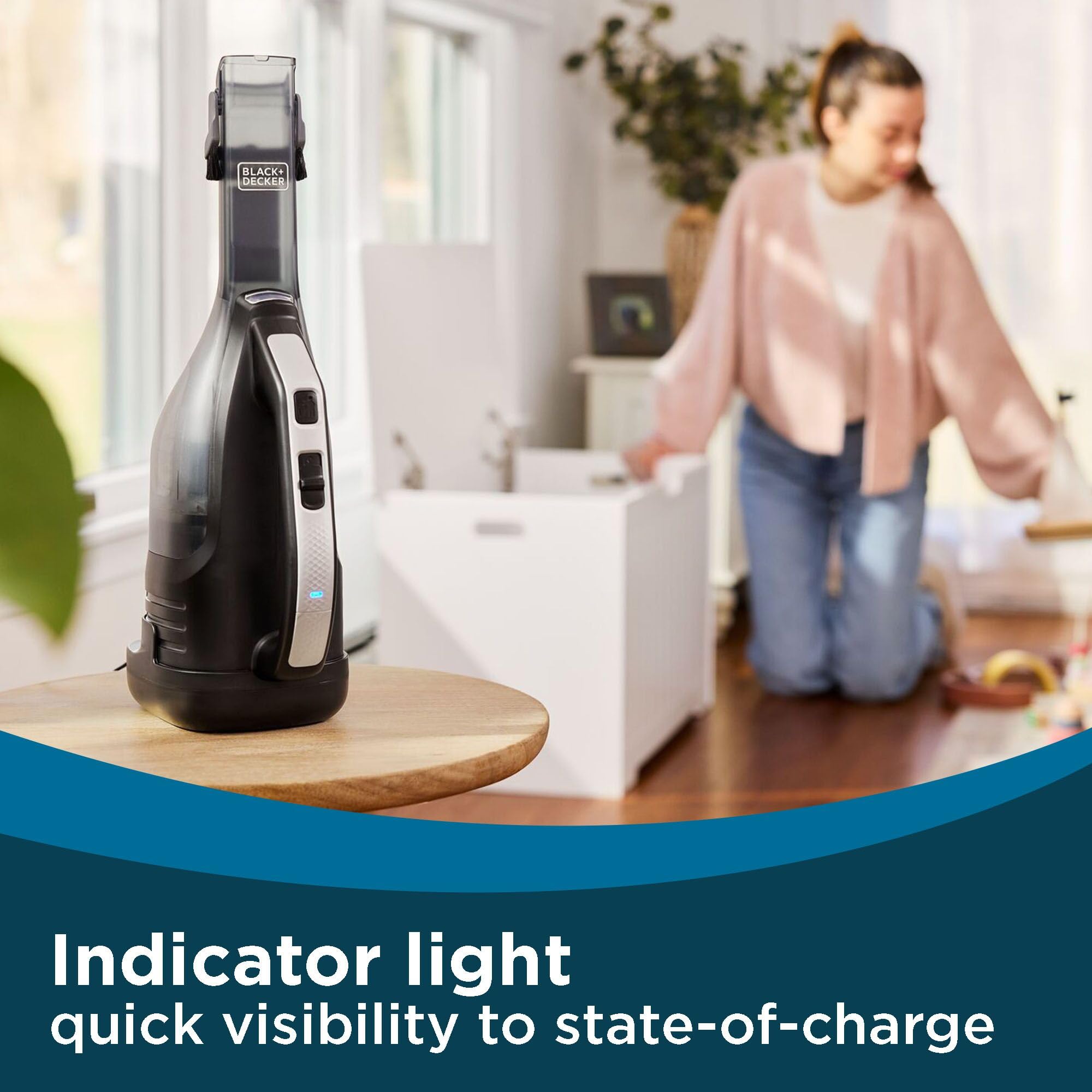 BLACK+DECKER dustbuster reveal Handheld Vacuum Cordless, Car Vacuum Portable Cordless, LED Light, Long Run Time, Rechargeable Lightweight Dust Buster, Includes Crevice Tool, Charging Base (HLVD320B42)