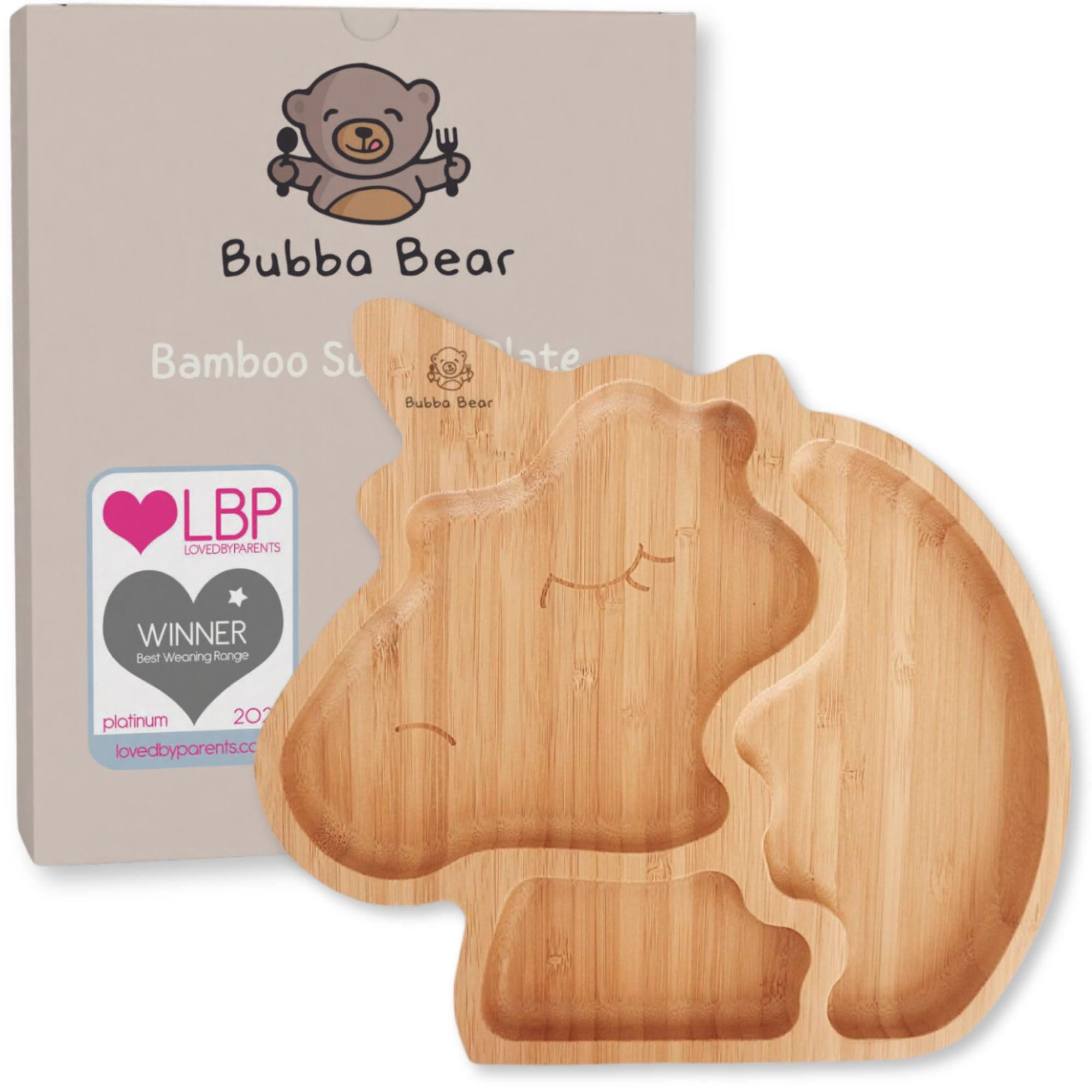 Bubba Bear Baby Toddler Suction Plate Set, Made with Natural Bamboo, Stay Put Suction Plates for Weaning Babies & Feeding Toddlers (Unicorn)