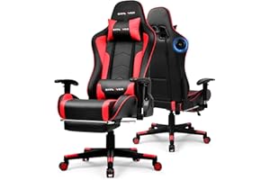 GTPLAYER Gaming Chair with Bluetooth Speakers and Footrest, Ergonomic Gamer Chair with Reclining Backrest, 3D Armrests, Adjustable Seat Height, Computer Desk Chair for Adults (Red)