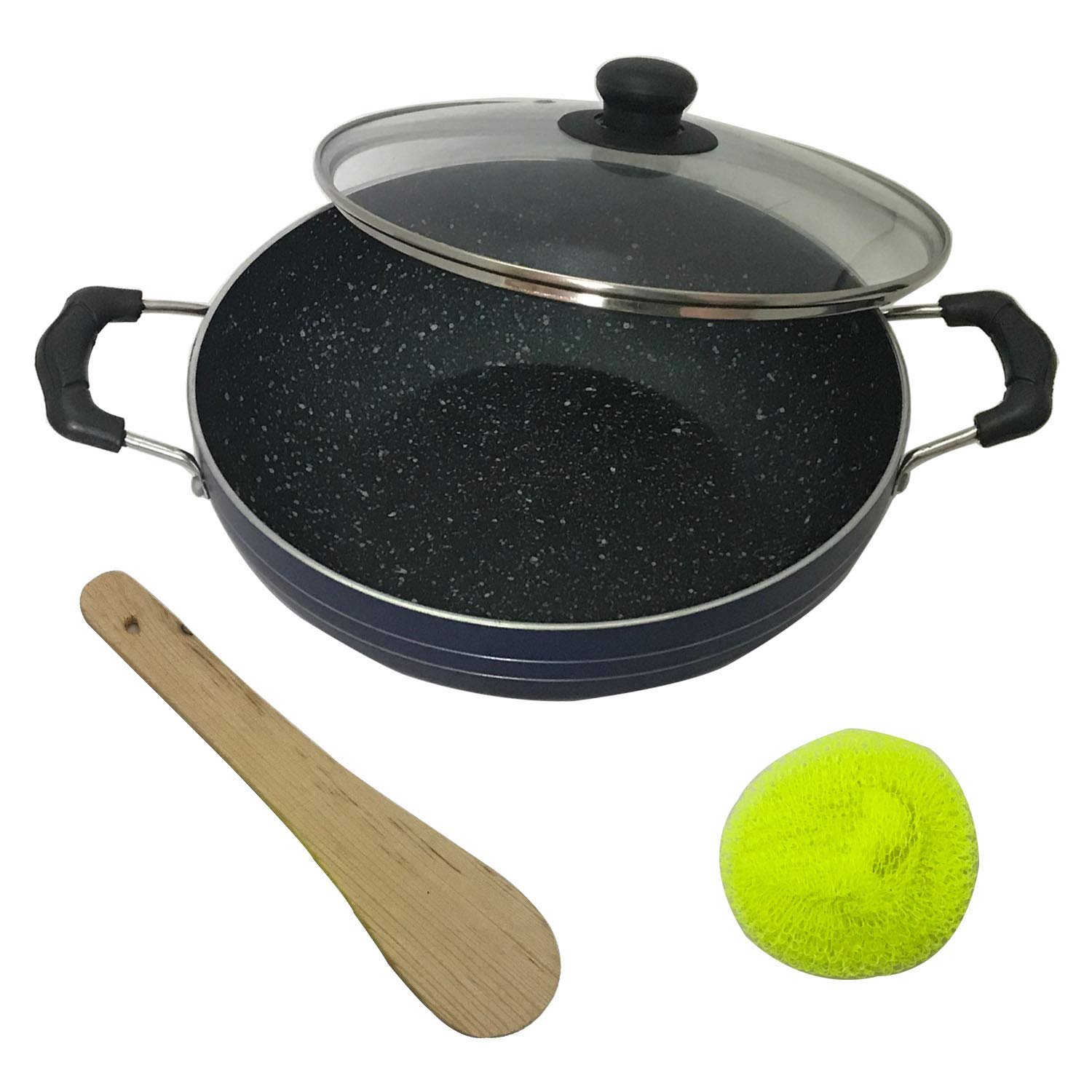 G&D Non Stick Kadai with Glass Lid All Purpose Pan, Non Stick Kadhai Deep Stir Fry Pan with Glass Lid for Gas and Induction Cook tops, Aluminium Kadhai Deep Fry Pan Nonstick 2.2 Litre
