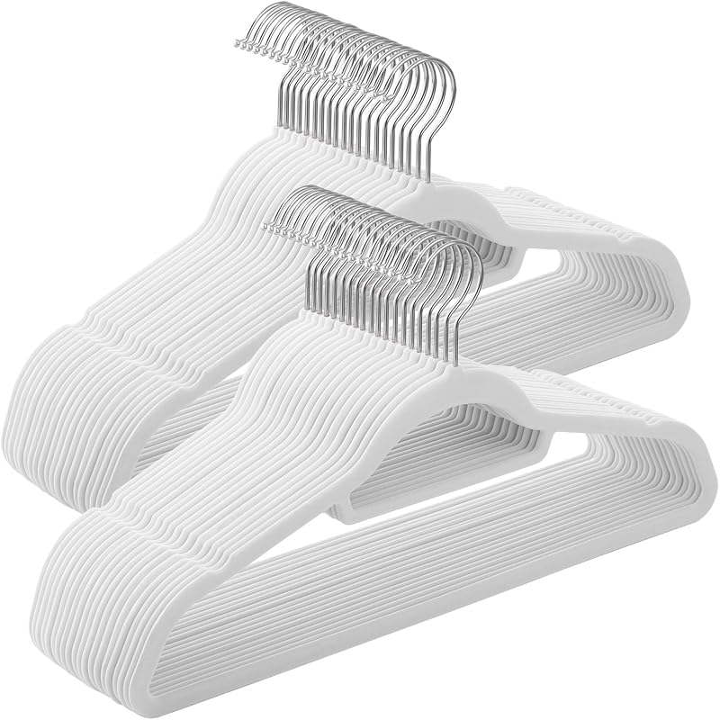 SONGMICS Velvet Hangers Set of 50, Non-Slip, 360 Swivel Hooks, 0.6 cm Thick