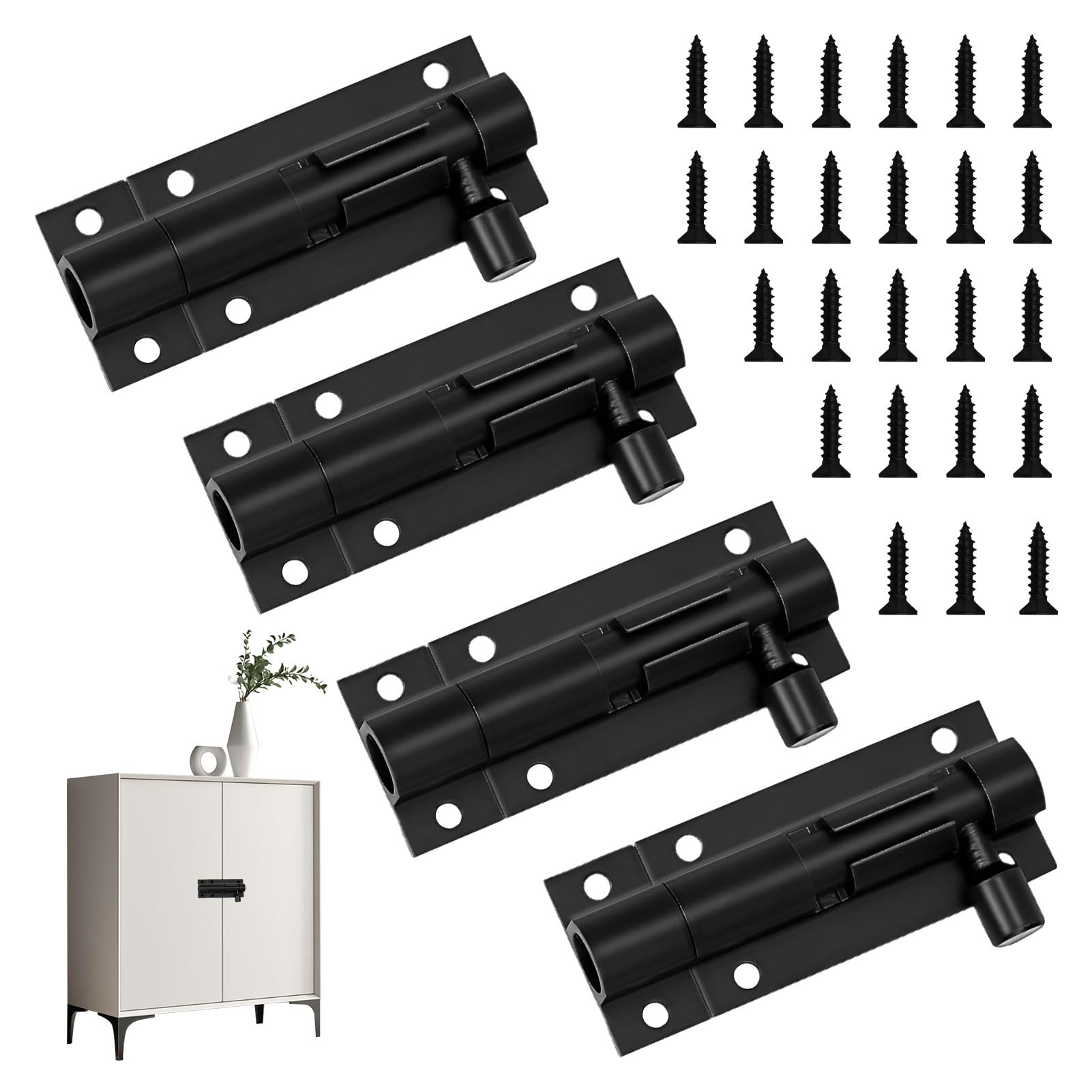 Nuqin Black Door Bolt,4 Pack Barrel Bolt Lock,2 Inch Stainless Steel Door Bolts with Screws for Bathroom,Toilet,Shed,Shower,Garden,Bedroom,Gate Bolt(Black)