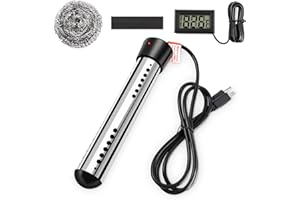BUD K Immersion Water Heater,Portable Electric 304 Stainless Heaters with Guard Cover -LCD Thermometer for Above Ground Inflatable Pool Tub Buckets Motorhome Camping Outdoor,Heat 5 Gallons Water in Minutes